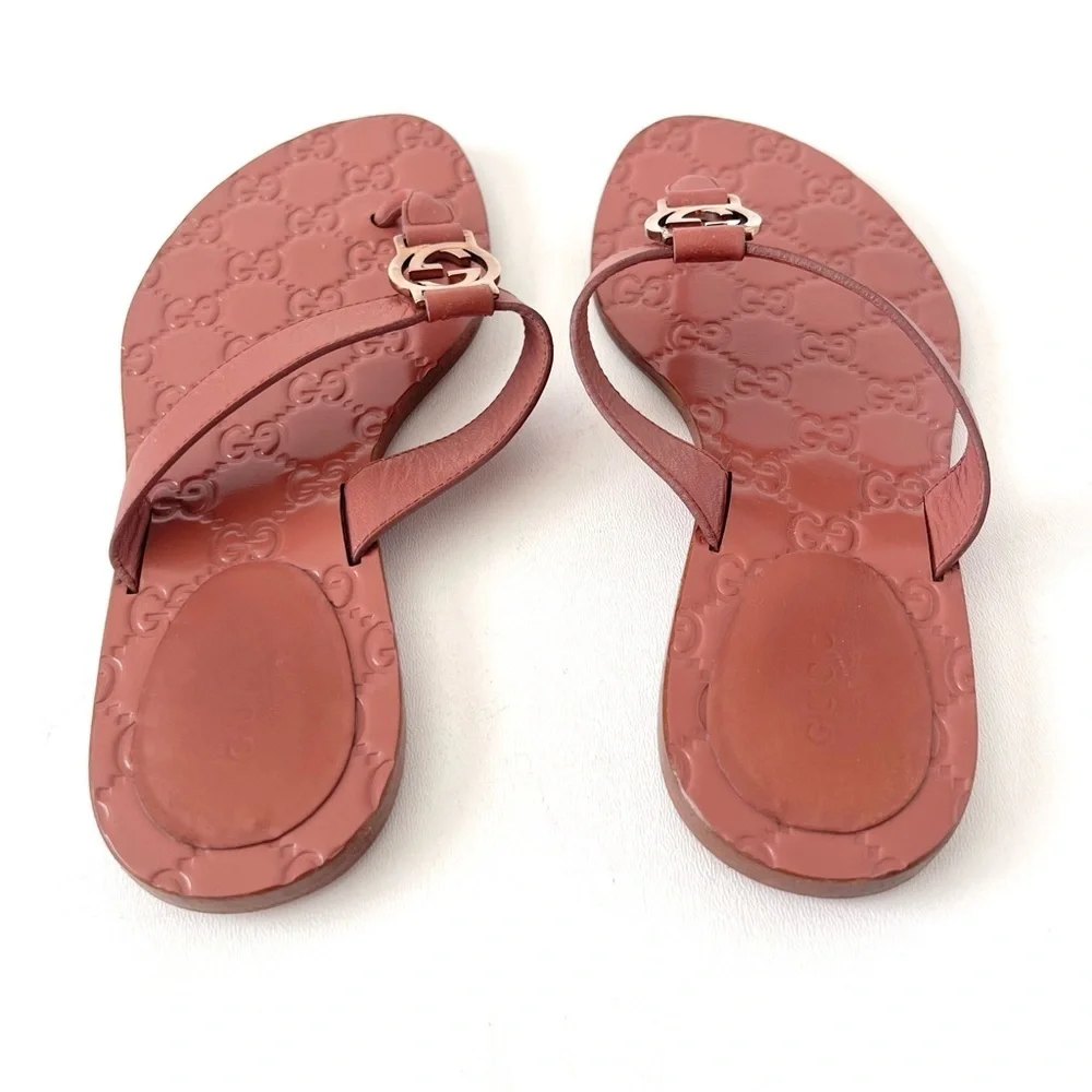 GUCCI | Pink Guccissima Leather Interlocking GG Thong Sandals Flats EU 36 - Picture 8 of 16